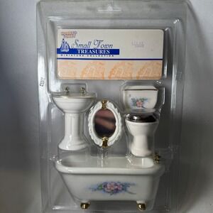 Hobby Lobby Small Town Treasures Miniature Bathroom Set Floral 1999 Vintage